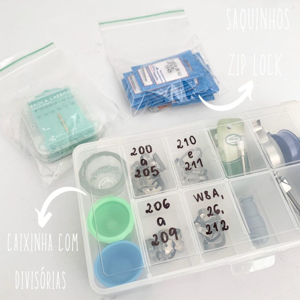 Exemplos saquinho zip lock e caixas para odontologia