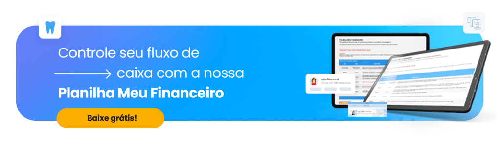 Banner do software odontológico com texto sobre gestão financeira e teste gratuito por 7 dias, apresentando um design colorido e moderno.