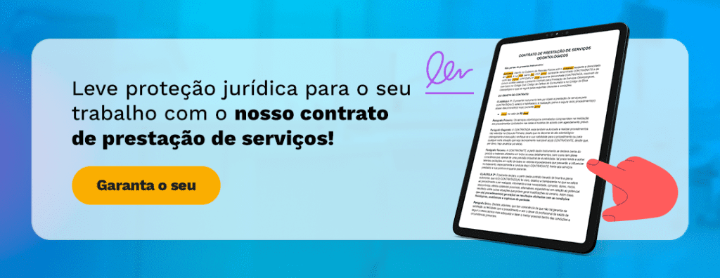 Imagem de oferta de contrato de prestação de serviços online, destacando proteção jurídica para trabalhos profissionais, com destaque para botão de garantia.
