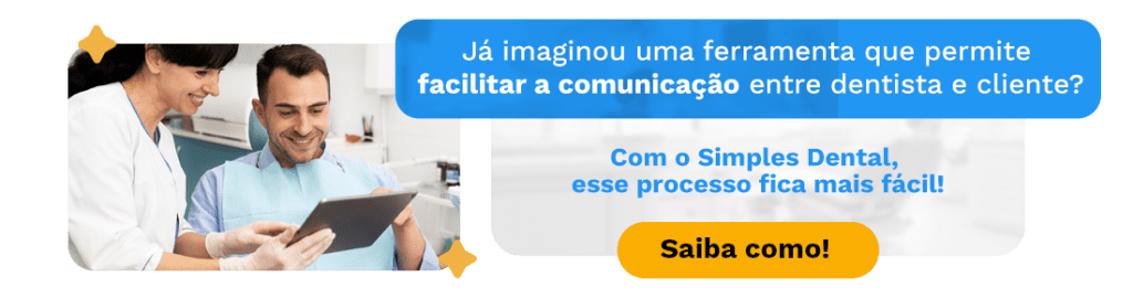Dentistas utilizando tablet para facilitar a comunicação com o paciente durante consulta odontológica, promovendo atendimento mais fácil e eficiente.