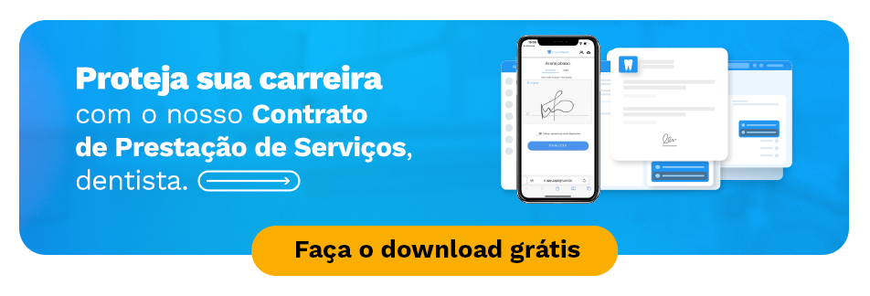Oferta de download grátis de contrato de prestação de serviços com botão amarelo "Faça o download grátis".
