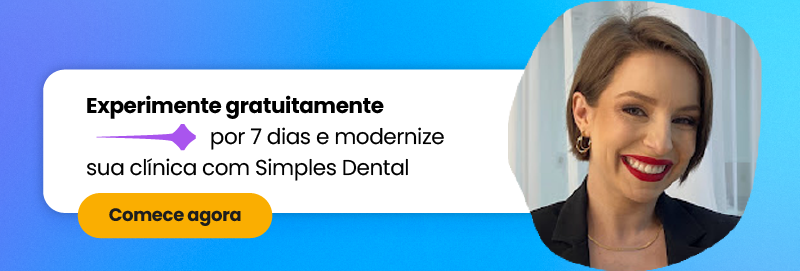 Imagem promocional de uma dentista promovendo a clínica de odontologia Simples Dental para modernizar seu sorriso gratuitamente por 7 dias.