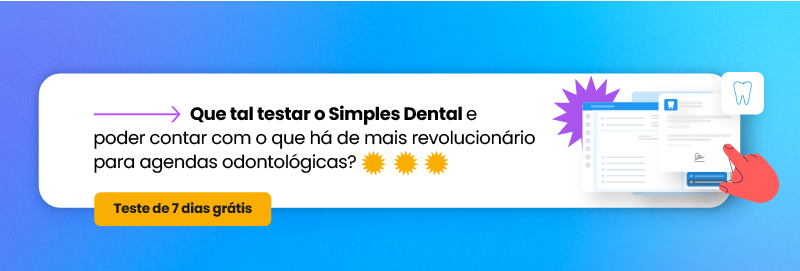 Imagem ilustrativa de teste gratuito do simples dental, sistema de agendamento odontológico online, com destaque para o botão de teste de 7 dias grátis.