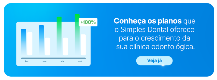 Imagem de um gráfico de crescimento mensal com aumento de 100%, promovendo planos do Simples Dental para clínicas odontológicas. Ideal para quem busca expandir seu negócio odontológico.
