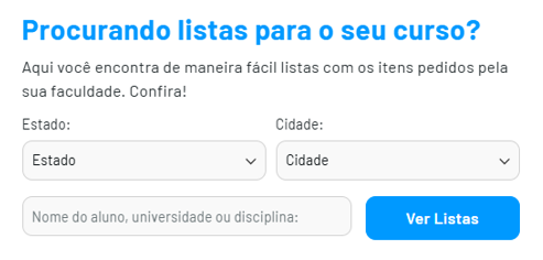 Ferramenta de busca da lista acadêmica disponível no site Dental Speed, na página oficial do Programa Universitários.